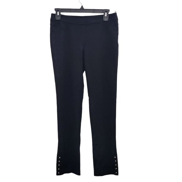 White House Black Market Black Stretch Knit Side‎ Zip Ankle Button Dress Pants 0 - Picture 1 of 8